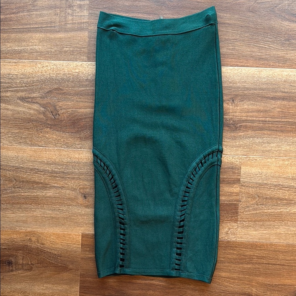 Bebe bandage green bodycon midi skirt